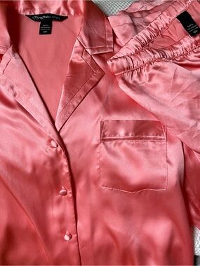 Vintage Victoria's Secret Satin Pajamas SET S Coral 2 Piece Top Pants Loungewear